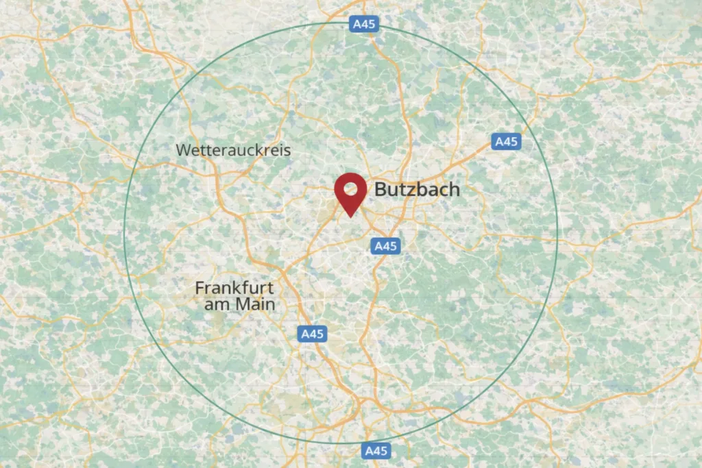 Einzugsgebiet Andymen — Butzbach bis Hanau und Rhein-Main